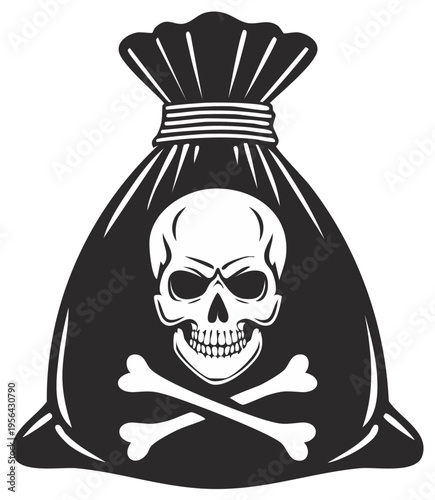 Graphic illustration of a bag marked with a skull and crossbones symbol, warning of danger.
