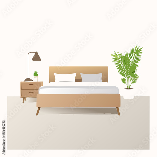 Modernes minimalistisches Schlafzimmer in neutralen Farben