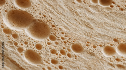 Macro detail captures the porous texture of risen dough with varied air pockets.