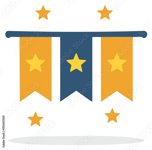 Decorative Pennant Banner With Yellow Stars For Celebration And Event Decoration