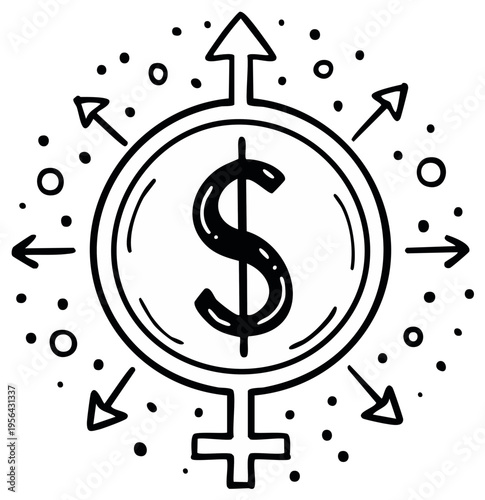 Dollar symbol within feminine gender symbol radiates wealth growth opportunities and financial expansion concept