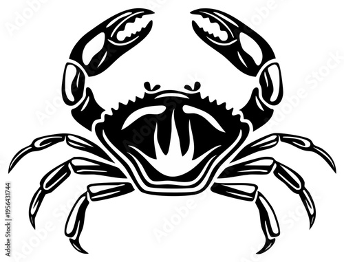 Black and white crab vector graphic with claws up design element