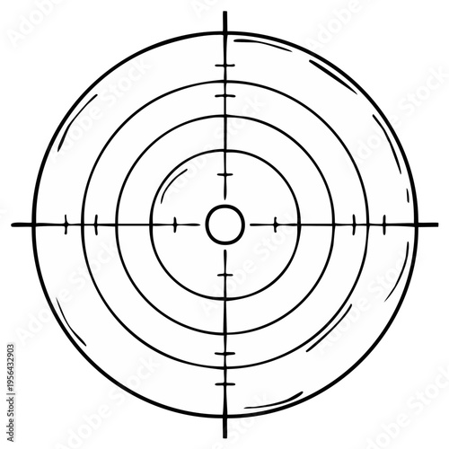 Target crosshair graphic symbol for focus precision and aiming in a circular reticle design