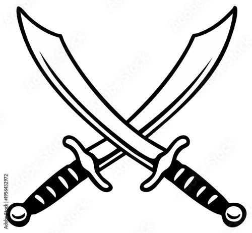 Crossed scimitars emblem a symbol of adventure and historical weaponry in line art style