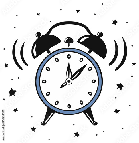 Alarm clock ringing illustration against star-filled background for time, wake up or reminder concept