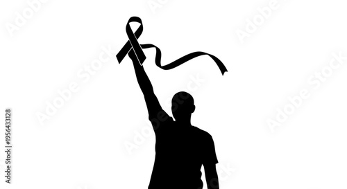 Man Holding Ribbon Awareness Symbol Silhouette.