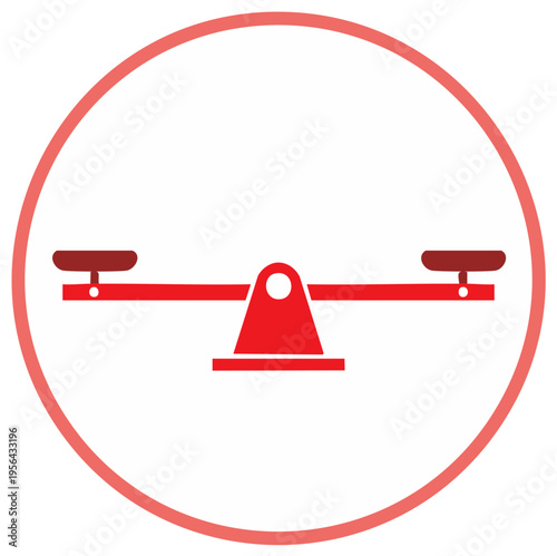 Red Balance Beam Icon Symbolizing Equality Justice and Equilibrium in a Simple Graphic Design