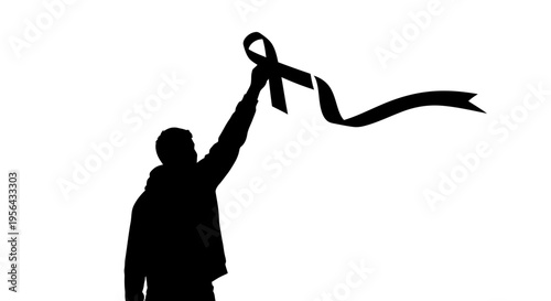 Man Holding Ribbon in Hand Silhouette.