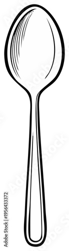 Spoon line art illustration. Simple black and white drawing of a kitchen utensil.