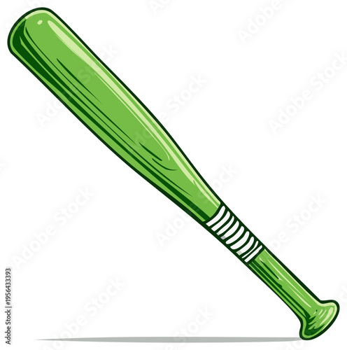 Vibrant Green Baseball Bat Illustration, Sporting Equipment, Athletic Gear, Baseball Game