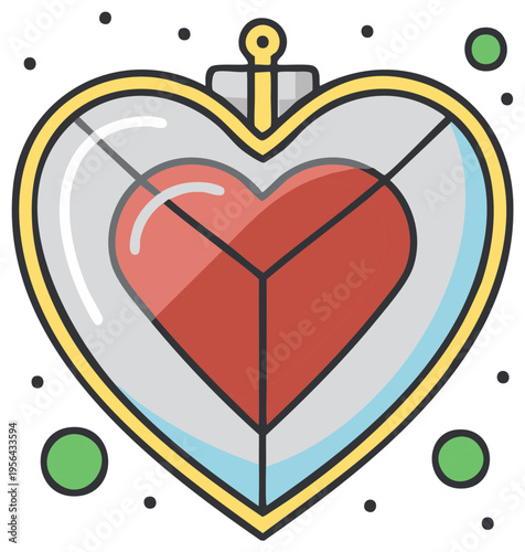 Magic gold heart locket with a red crystal gem inside vector icon