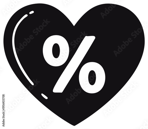 Percentage Sign Inside a Stylized Heart Shape Icon for Retail Sale