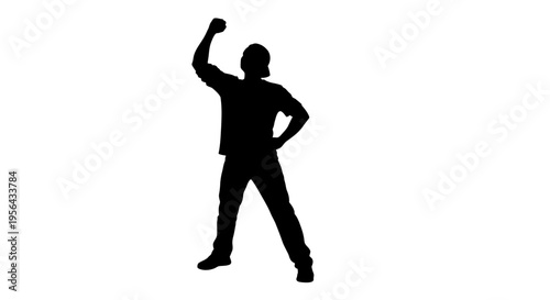 Man Silhouette Dancing with Arm Raised High.