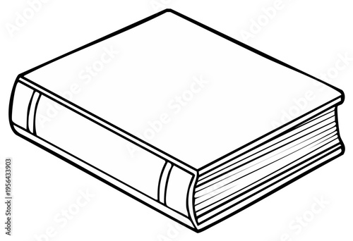 Simple Outline Illustration of a Closed Hardcover Book in Isometric View