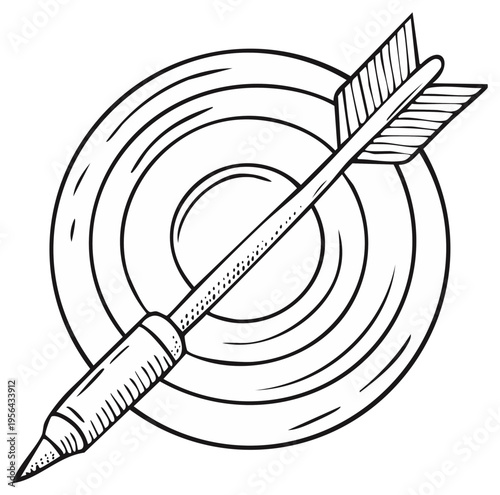 Target Practice Accuracy: Outline Arrow Hitting Bullseye Rings for Precision Game Competition