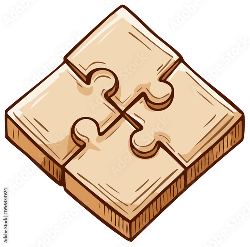 Four Piece Square Jigsaw Puzzle Cartoon Illustration: Integration, Connection, Completeness Concept