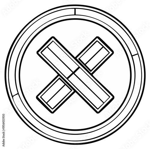 Circular Icon with Intersecting Lines and Outline
