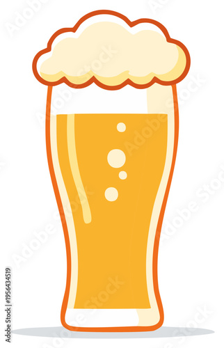 Refreshing glass of golden beer with frothy head and bubbles, isolated on white