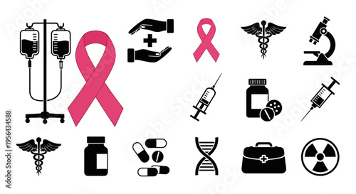 Medical Icons and Pink Ribbon Collection.