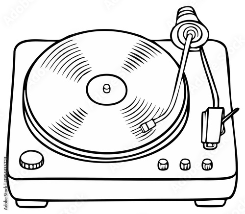 Vintage Turntable Illustration: Detailed Sketch of a Vinyl Record Player for Music Concept
