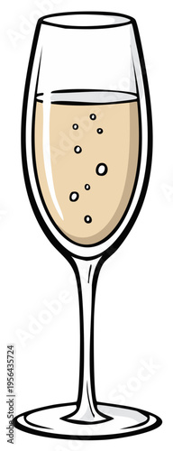 A single flute glass filled with sparkling wine and bubbles