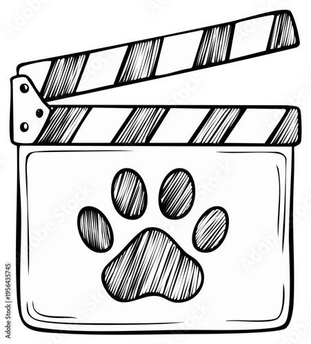 Cartoon Film Slate with Animal Paw Print Opens for Adorable Home Movie or Pet Themed Production
