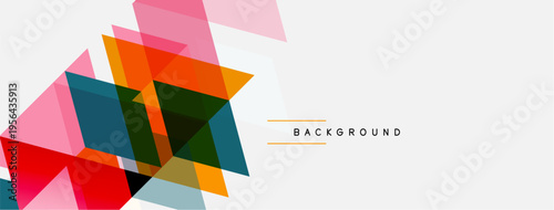 Abstract geometric shapes overlap, creating vibrant colorful design. Minimalist style with text element present. Clean, modern aesthetic.