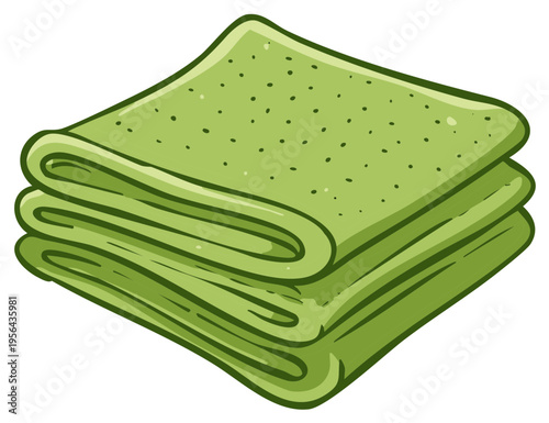 Stack of green folded spa towels with dark spots for bathing or relaxation