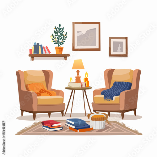 Gemütliche Leseecke mit warmem Kerzenlicht und weichen Textilien