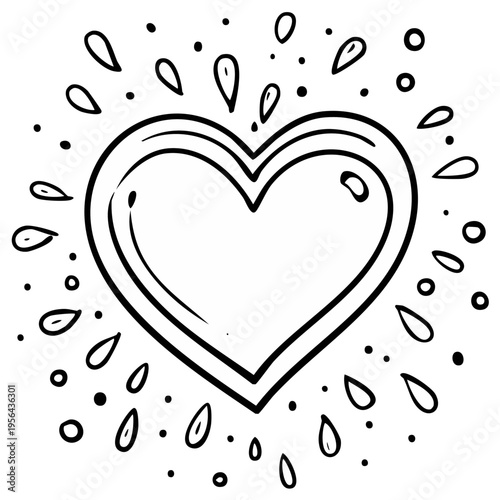 Outlined Heart with Radiant Drops and Sparkles, Symbol of Love and Affection