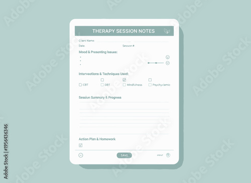 A person views a therapy session notes template on a mobile device screen indoors.