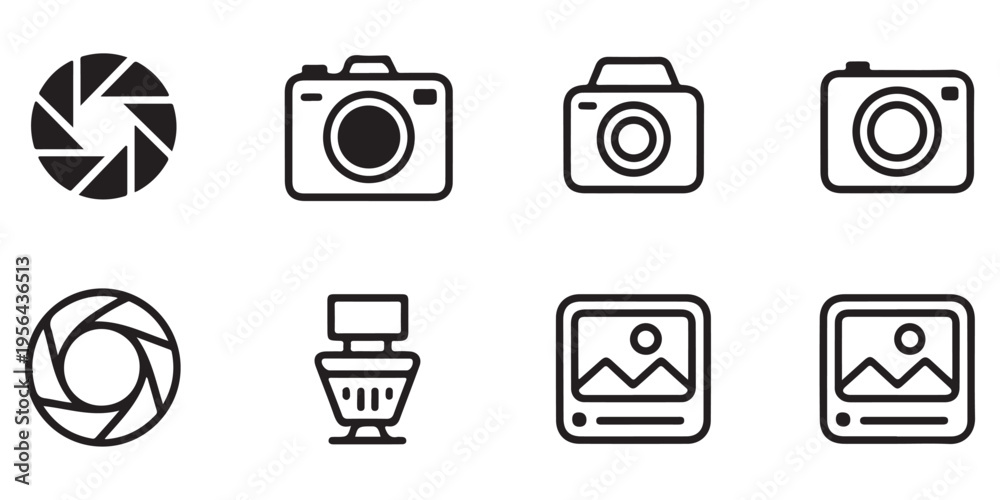 Obraz premium Set of Photography Icons Including Aperture, Camera, Flash, and Gallery Elements