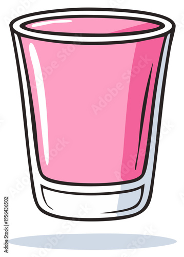Cartoon vector illustration of a shot glass filled with a bright pink cocktail or alcoholic beverage