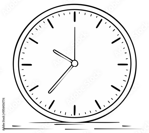 Minimalist outlined clock showing a specific time, simple graphic illustration