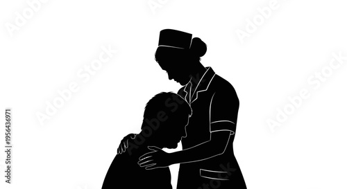 Nurse Comforting Patient Silhouette Illustration.