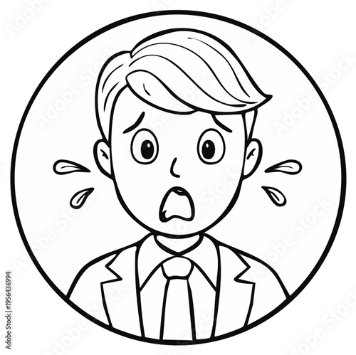 Desperate Man in Suit Crying Tears Outline Graphic Icon, Symbol of Stress, Depression, and Economic Hardship