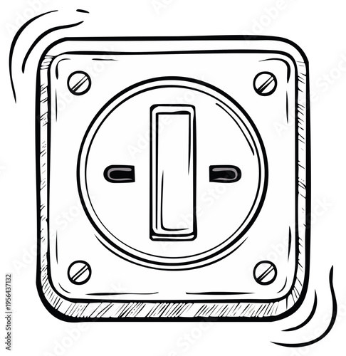 Illustrated light switch cartoon in sketch style, simple graphic, outline design.
