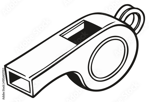 Illustration of a Simple Black and White Whistle for Sports or Safety Uses