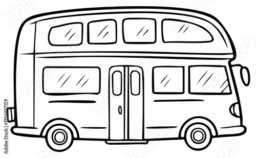 Simple Black and White Cartoon Double Decker Bus Illustration