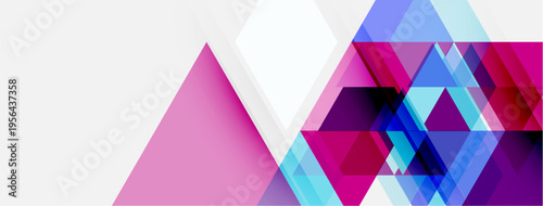 Abstract geometric design. Pink, blue hues dominate, creating modern visual effect. Shapes overlap, forming dynamic composition.