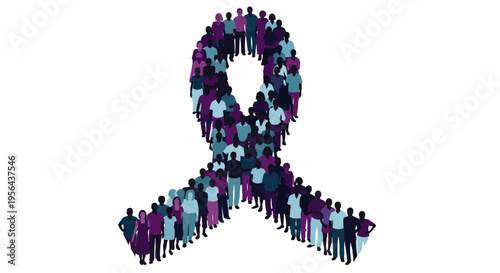 People Forming Purple Cancer Awareness Ribbon.