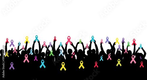 People Holding Colorful Awareness Ribbons High.