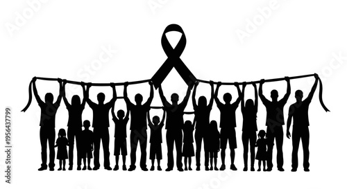 People Holding Ribbon Symbol Together United.