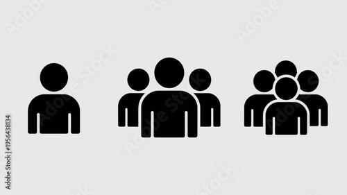 black human silhouette icons representing groups and interactions Keywords: group, people, icon, silhouette, man