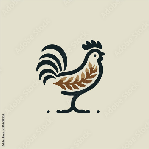 Cartoon vector illustration of a cute farm rooster and poultry bird with feathers in a flat art style for nature or Thanksgiving design