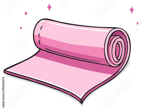 Rolled pink yoga mat with sparkles vector illustration