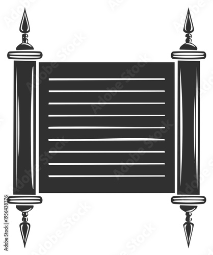 Classic unrolled parchment scroll with ornamental finials and empty text space ancient document wisdom