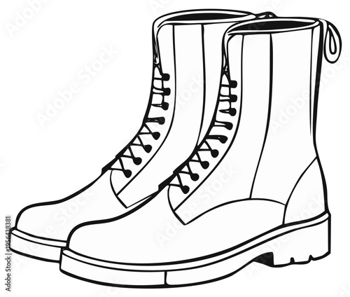 Pair of black and white combat boots illustration