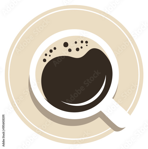Overhead view of a coffee cup with dark espresso and coffee foam
