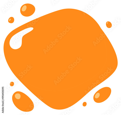 Abstract orange liquid splash or gooey slime blob with drops vector illustration